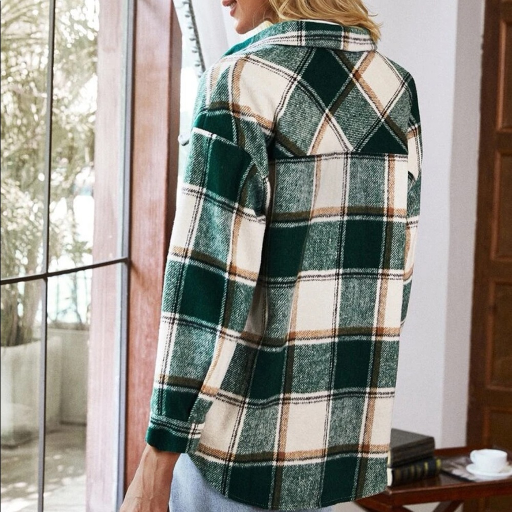Green and White Plaid Shacket